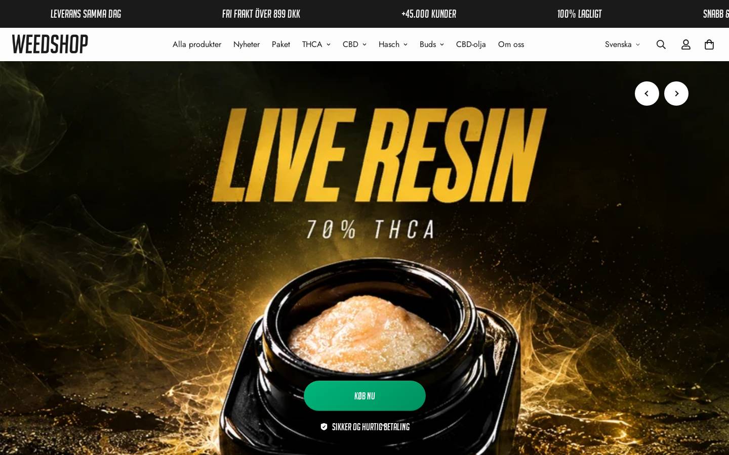 Weedshop homepage screenshot