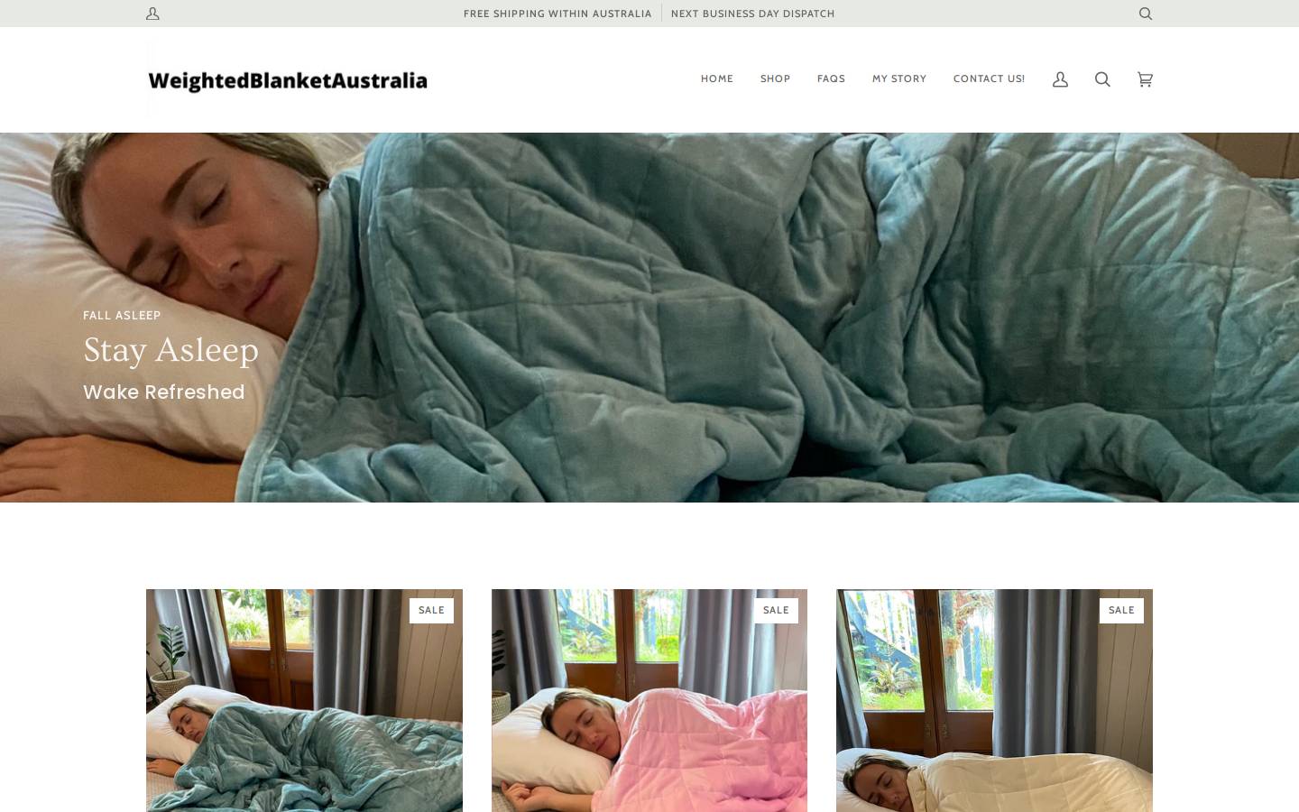 weightedblanketaustralia.com.au homepage screenshot