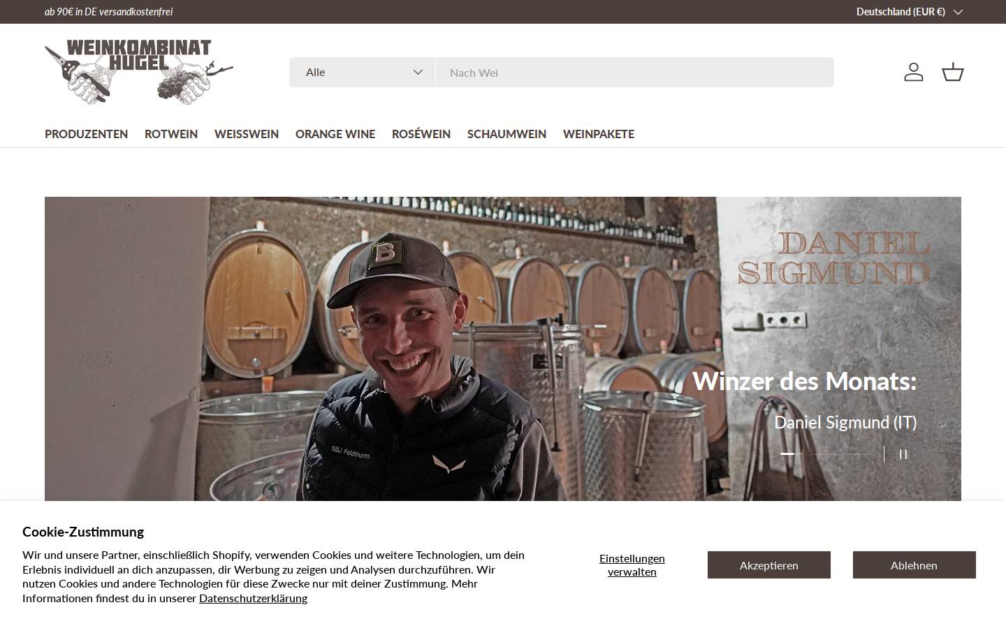 Weinkombinat Hugel homepage screenshot