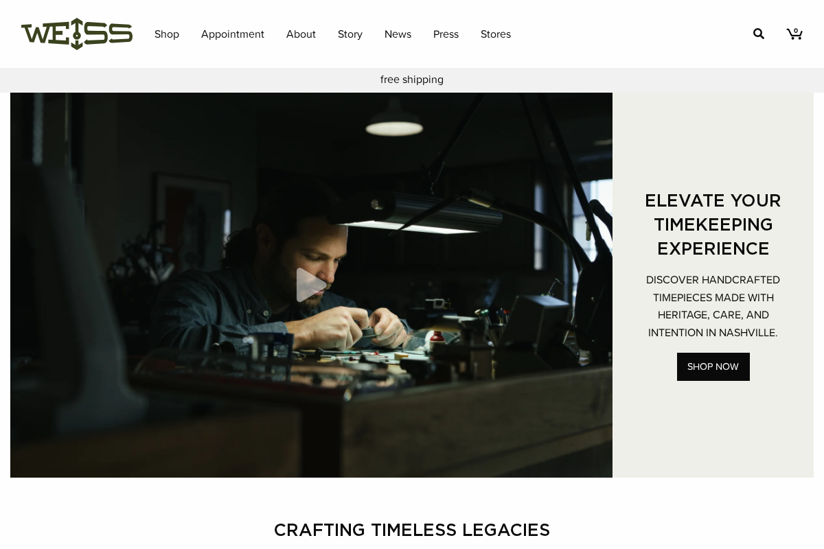 Weiss Watch Company homepage screenshot