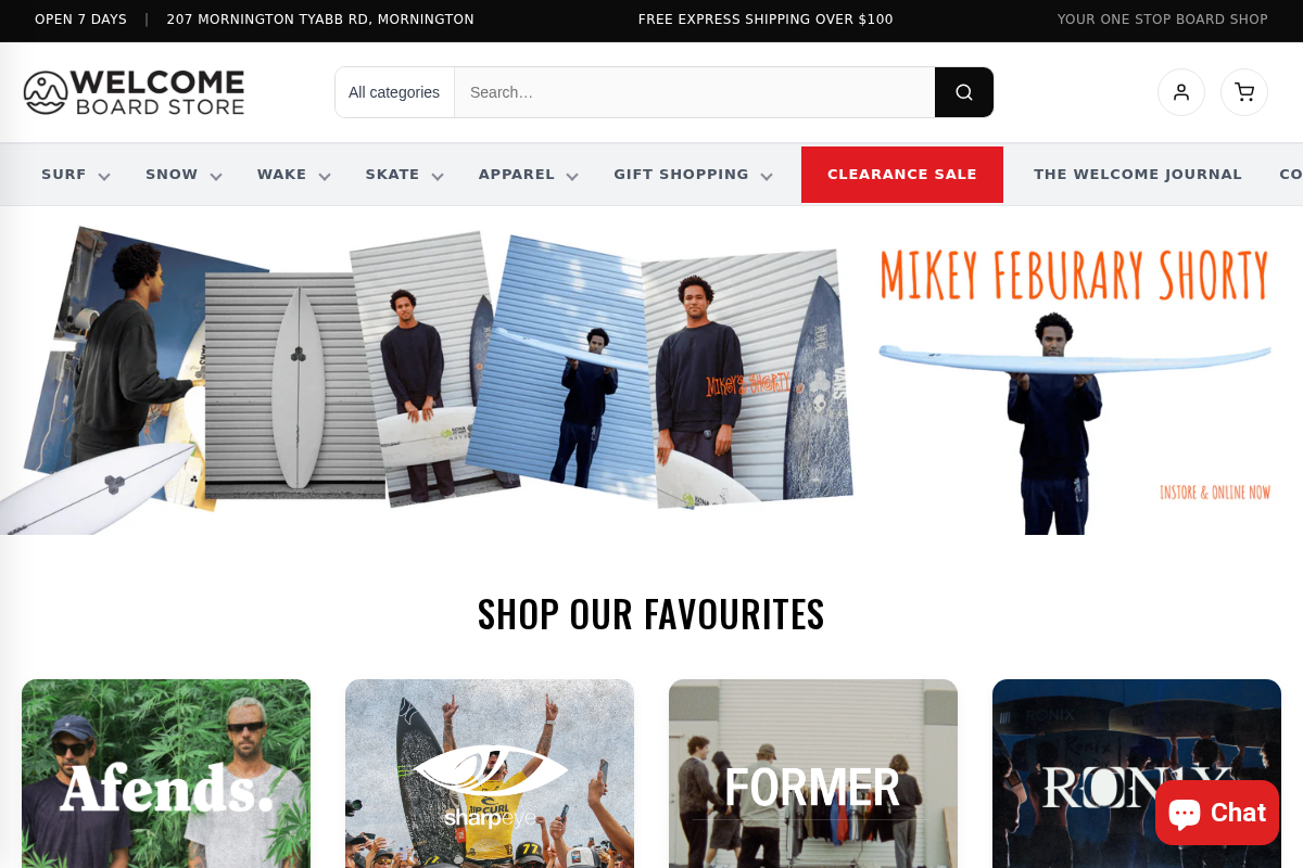 welcomeboardstore.com.au homepage screenshot