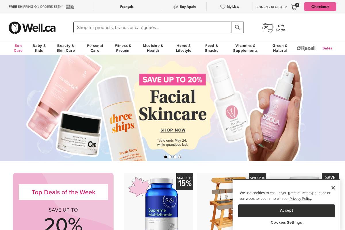 Well.ca homepage screenshot