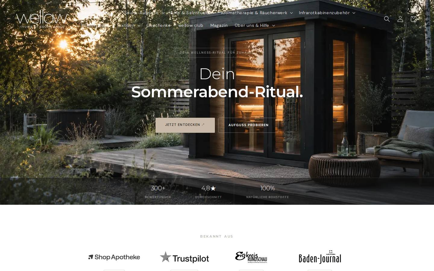 wellow sauna & spa homepage screenshot