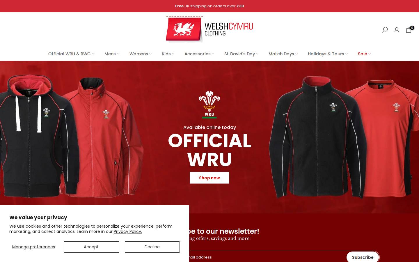 Welsh Cymru Clothing homepage screenshot