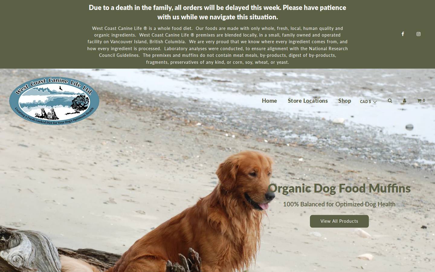 westcoastcaninelife.com homepage screenshot