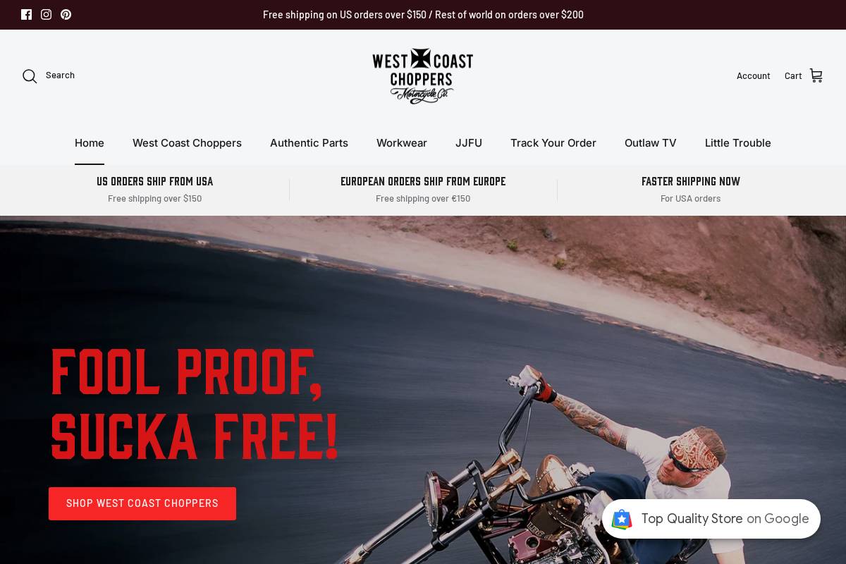 West Coast Choppers homepage screenshot