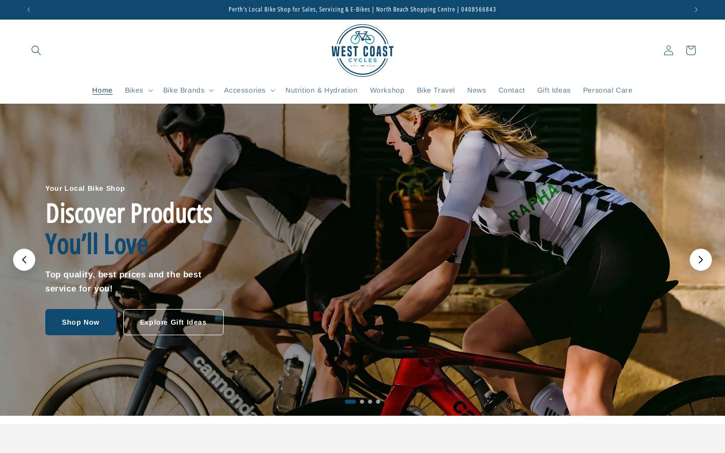 westcoastcycles.com.au homepage screenshot