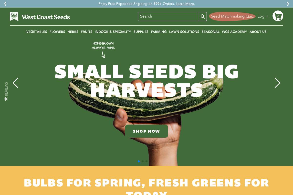 West Coast Seeds homepage screenshot