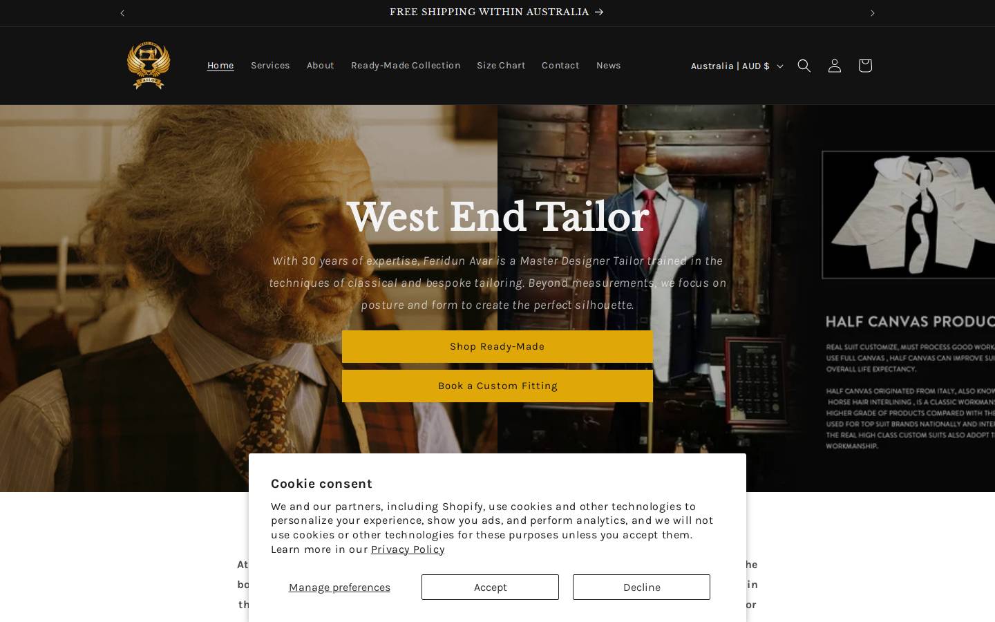 westendtailor.com.au homepage screenshot