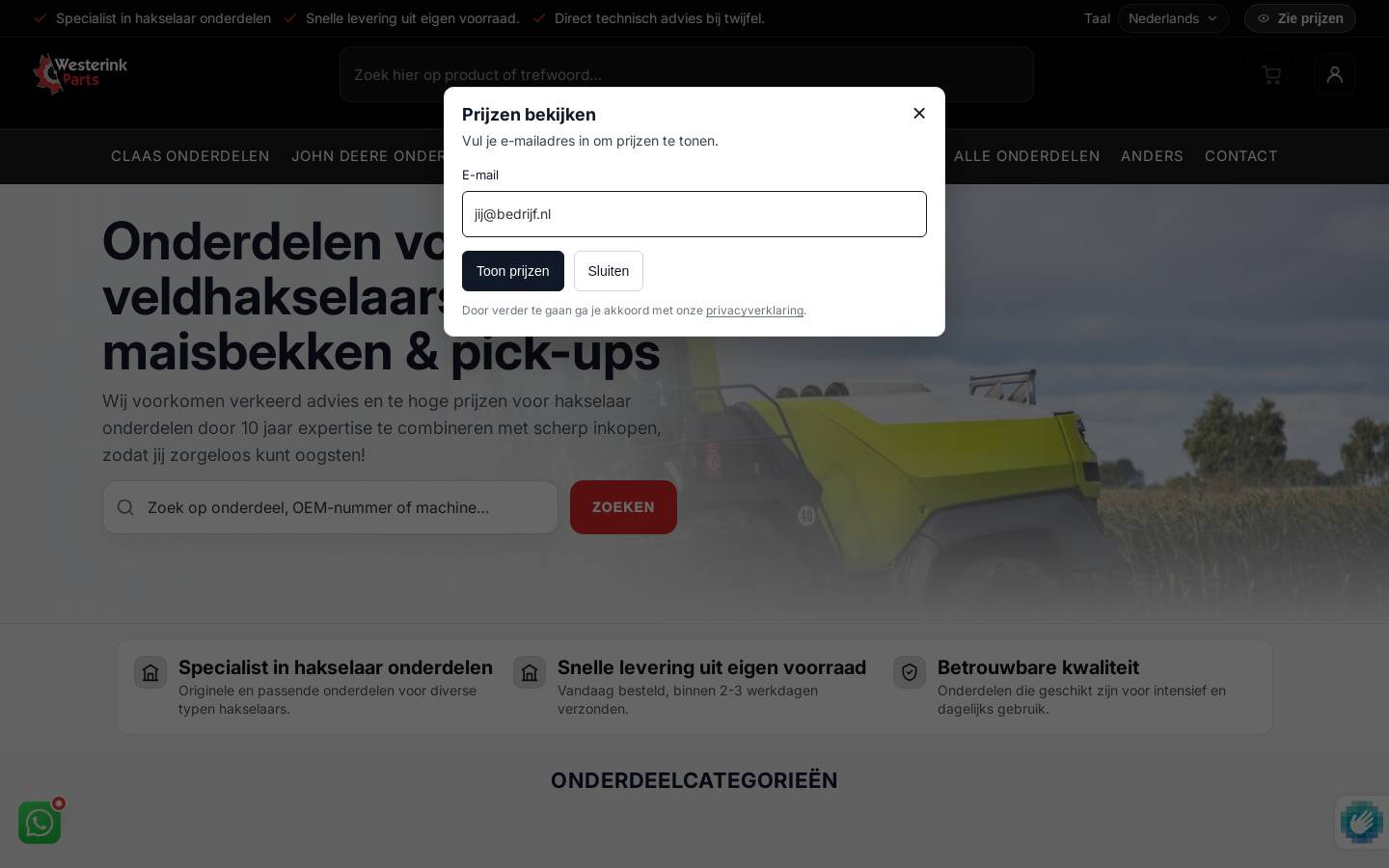 westerinkparts.com homepage screenshot