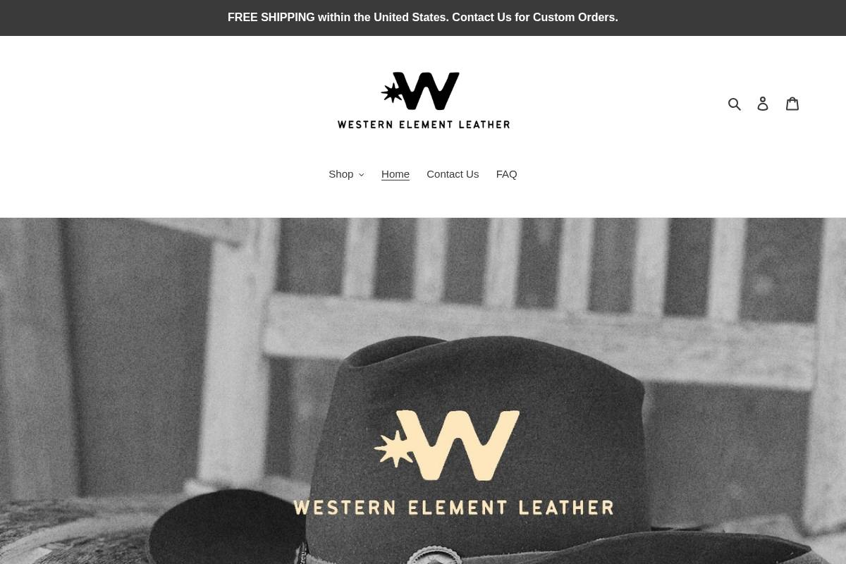 westernelementleather.com homepage screenshot