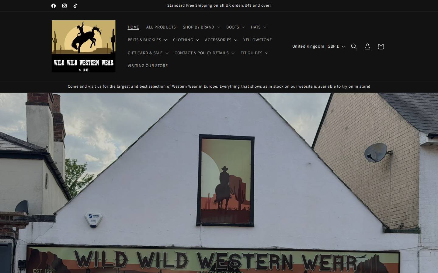 Wild Wild Western Wear homepage screenshot