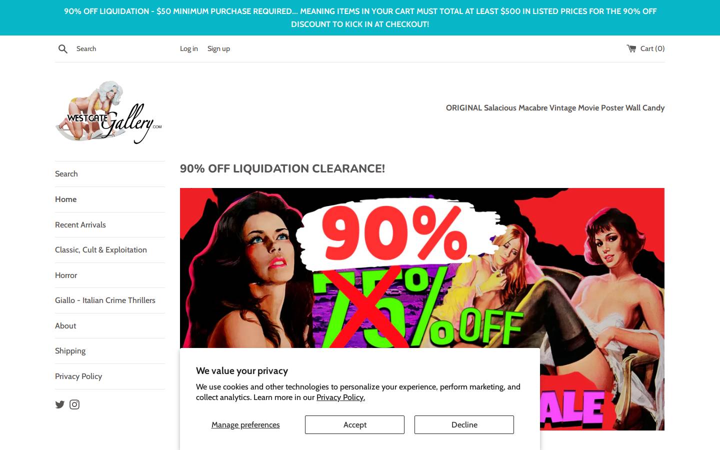 westgategallery.com homepage screenshot