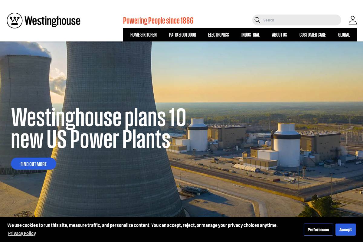Westinghouse Home homepage screenshot