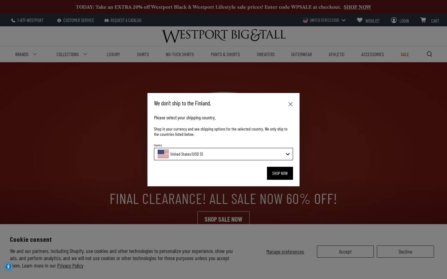 Westport Big & Tall homepage screenshot