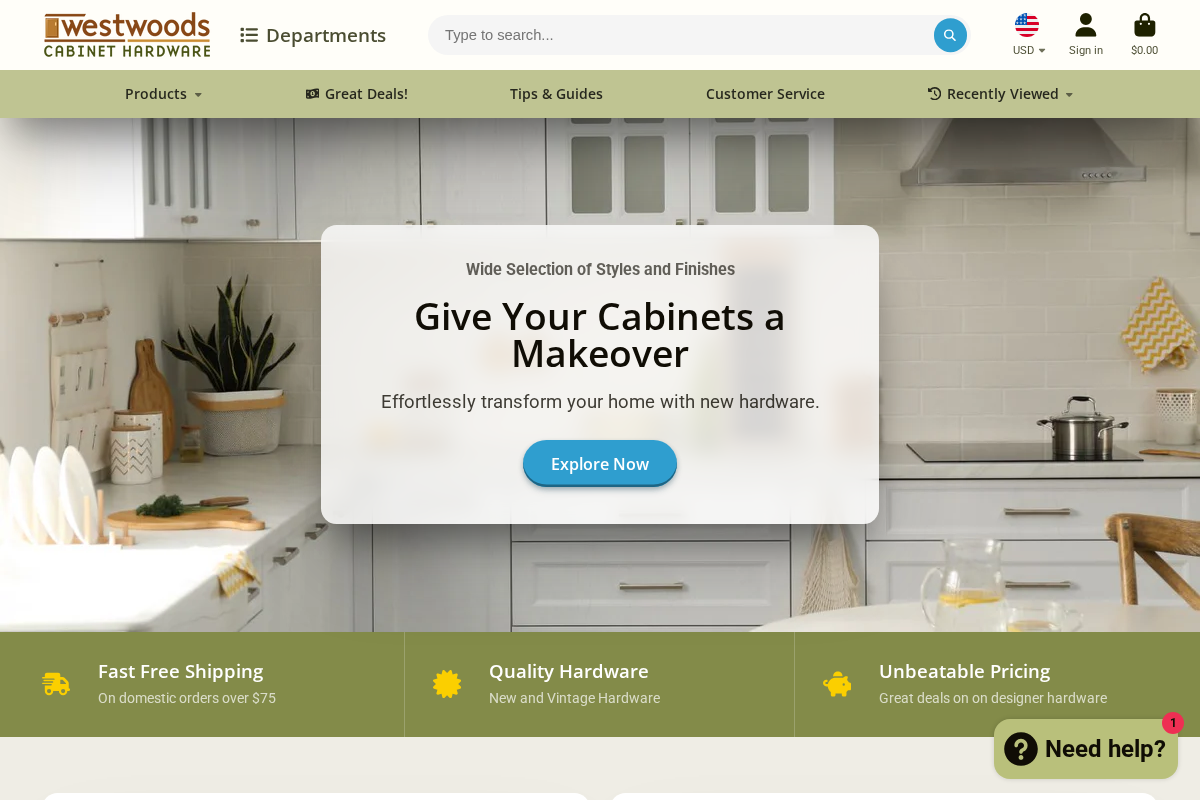 Westwoods Cabinet Hardware homepage screenshot