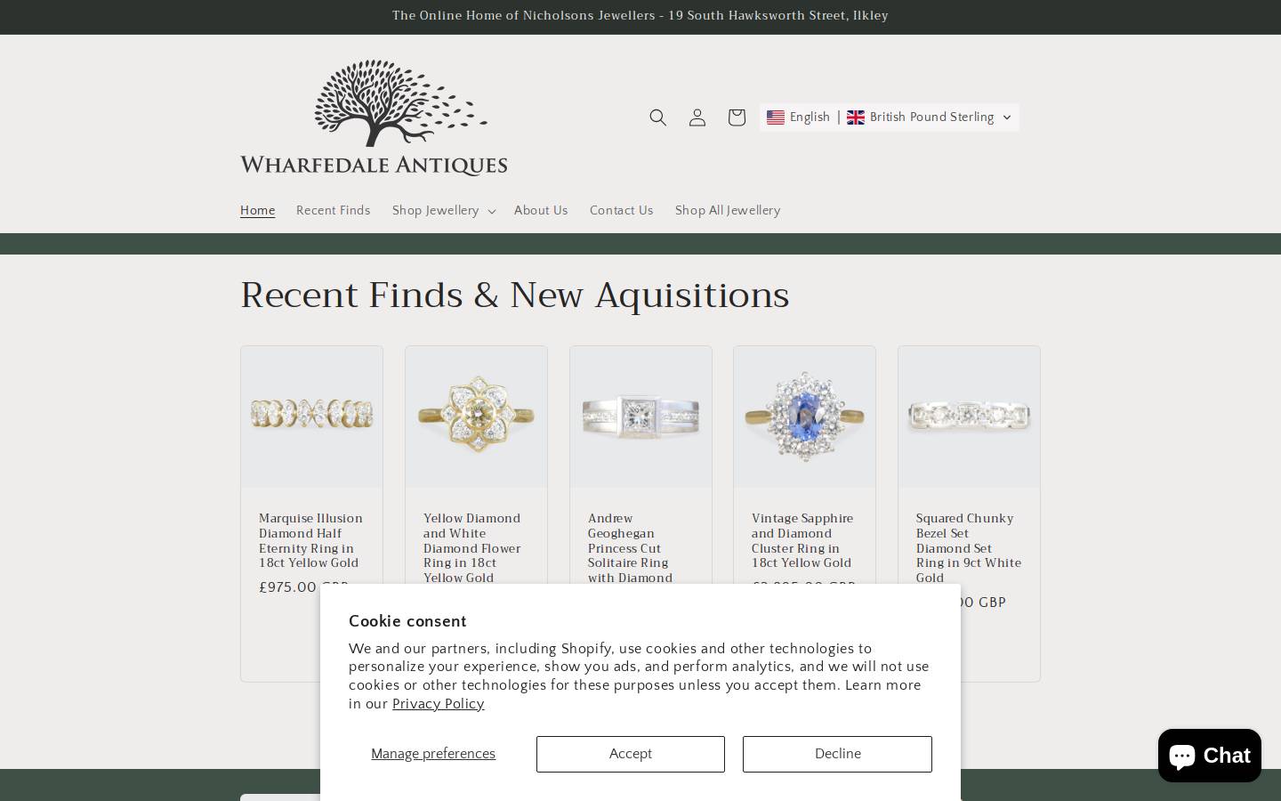 wharfedaleantiques.com homepage screenshot