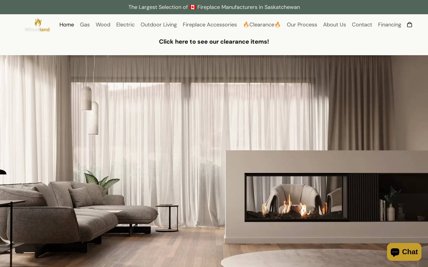 wheatlandfireplace.com homepage screenshot