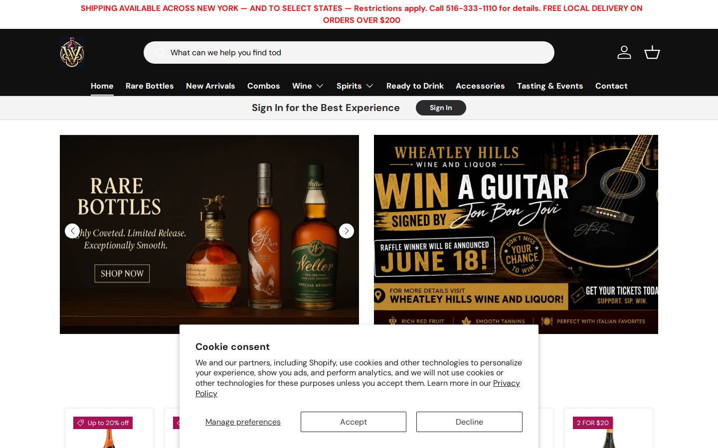 wheatleywineandspirits.com homepage screenshot