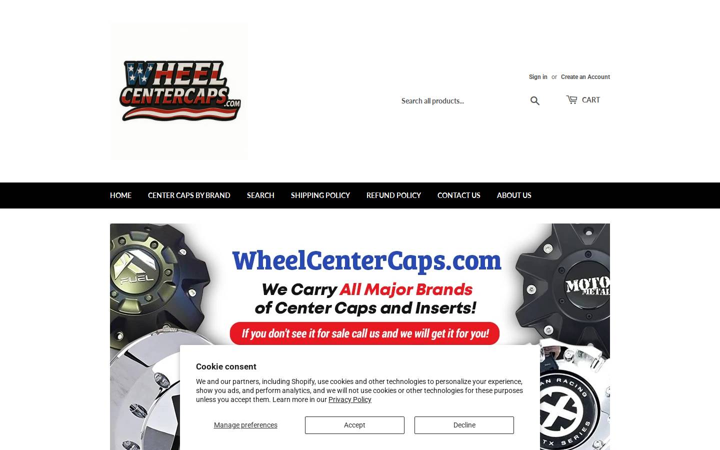 wheelcentercaps.com homepage screenshot