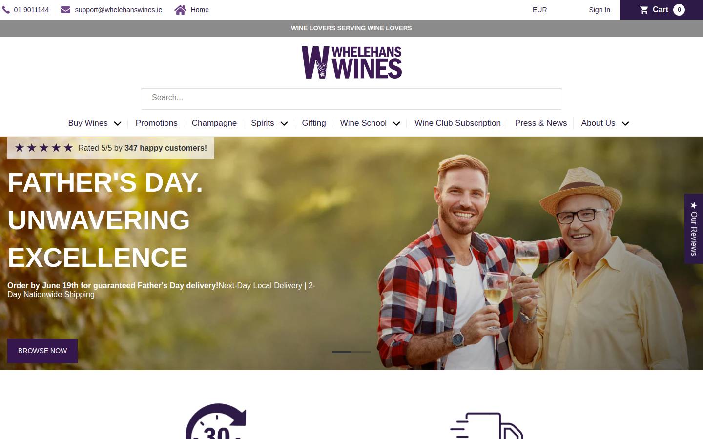 Whelehanswines homepage screenshot