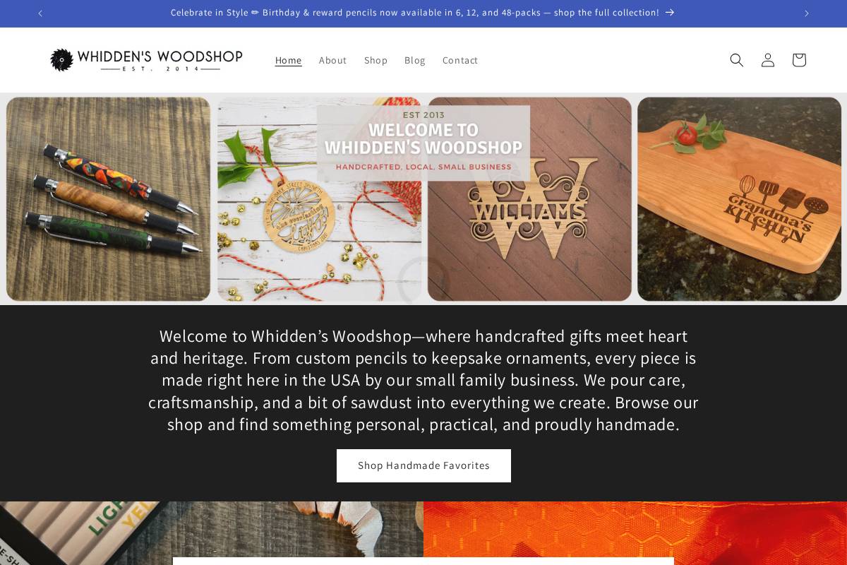 whiddenswoodshop.com homepage screenshot