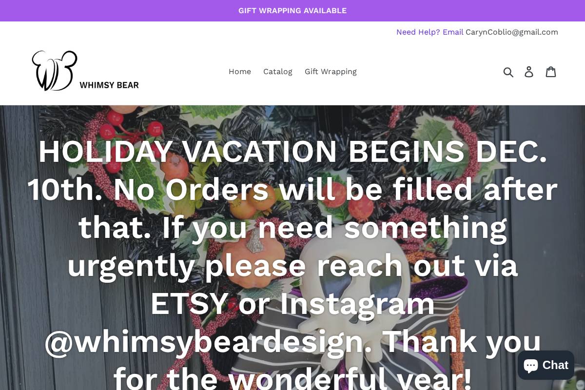 whimsybeardesigns.com homepage screenshot