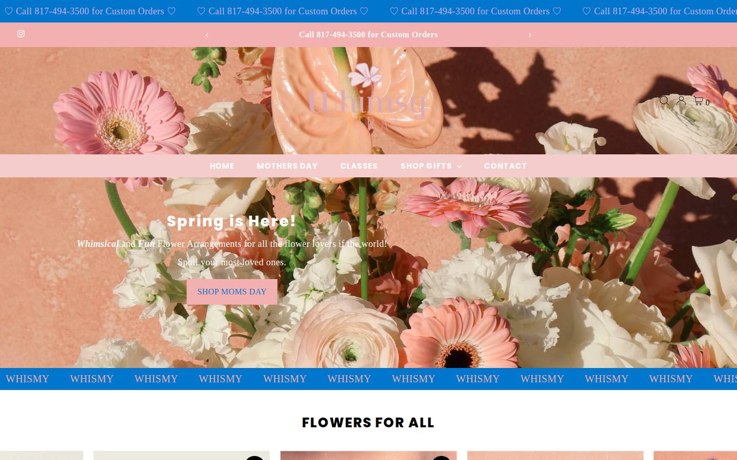whimsyfloral.com homepage screenshot