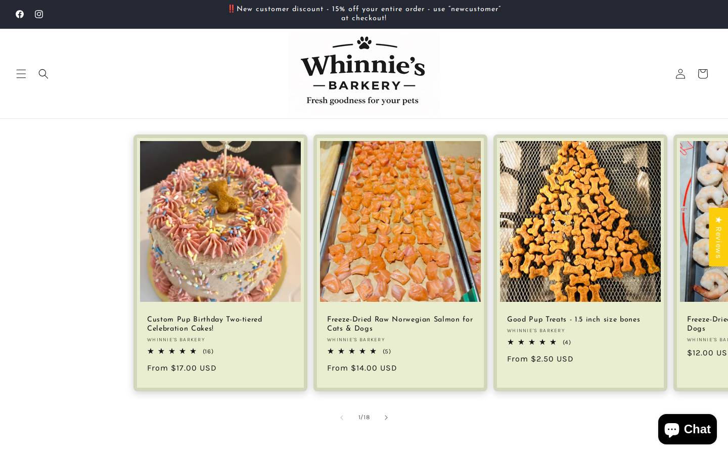 whinniesbarkery.com homepage screenshot