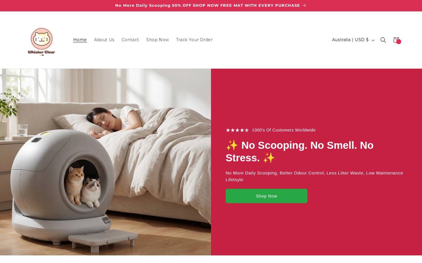 whiskerclear.com homepage screenshot
