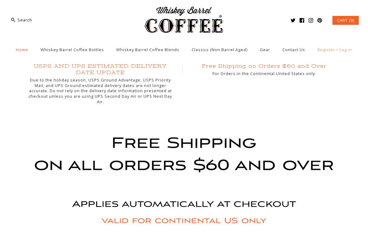 whiskeybarrelcoffee.com homepage screenshot