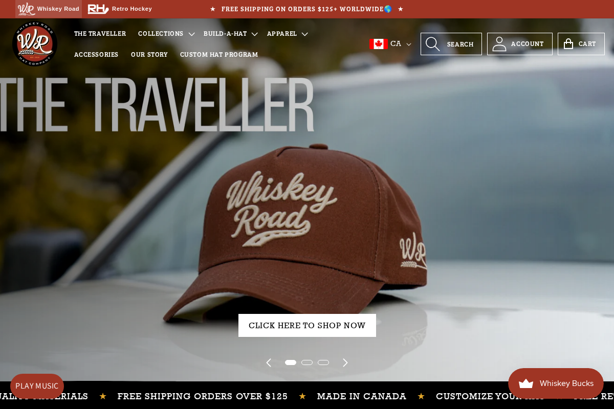 Whiskey Road Hat Company homepage screenshot