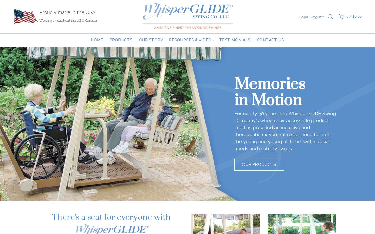whisperglide.com homepage screenshot
