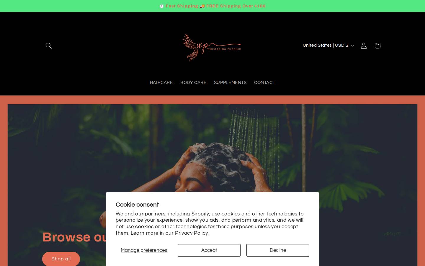 whisperingphoenix.com homepage screenshot
