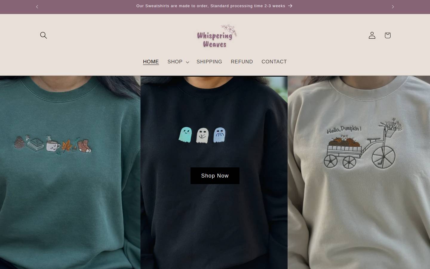 whisperingweaves.com homepage screenshot