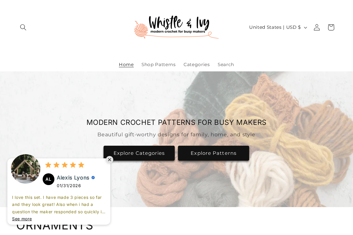 Whistle and Ivy Modern Crochet Patterns homepage screenshot