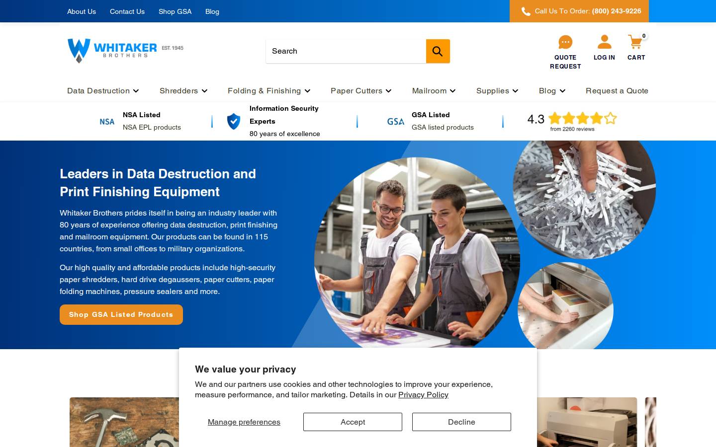 Whitaker Brothers homepage screenshot