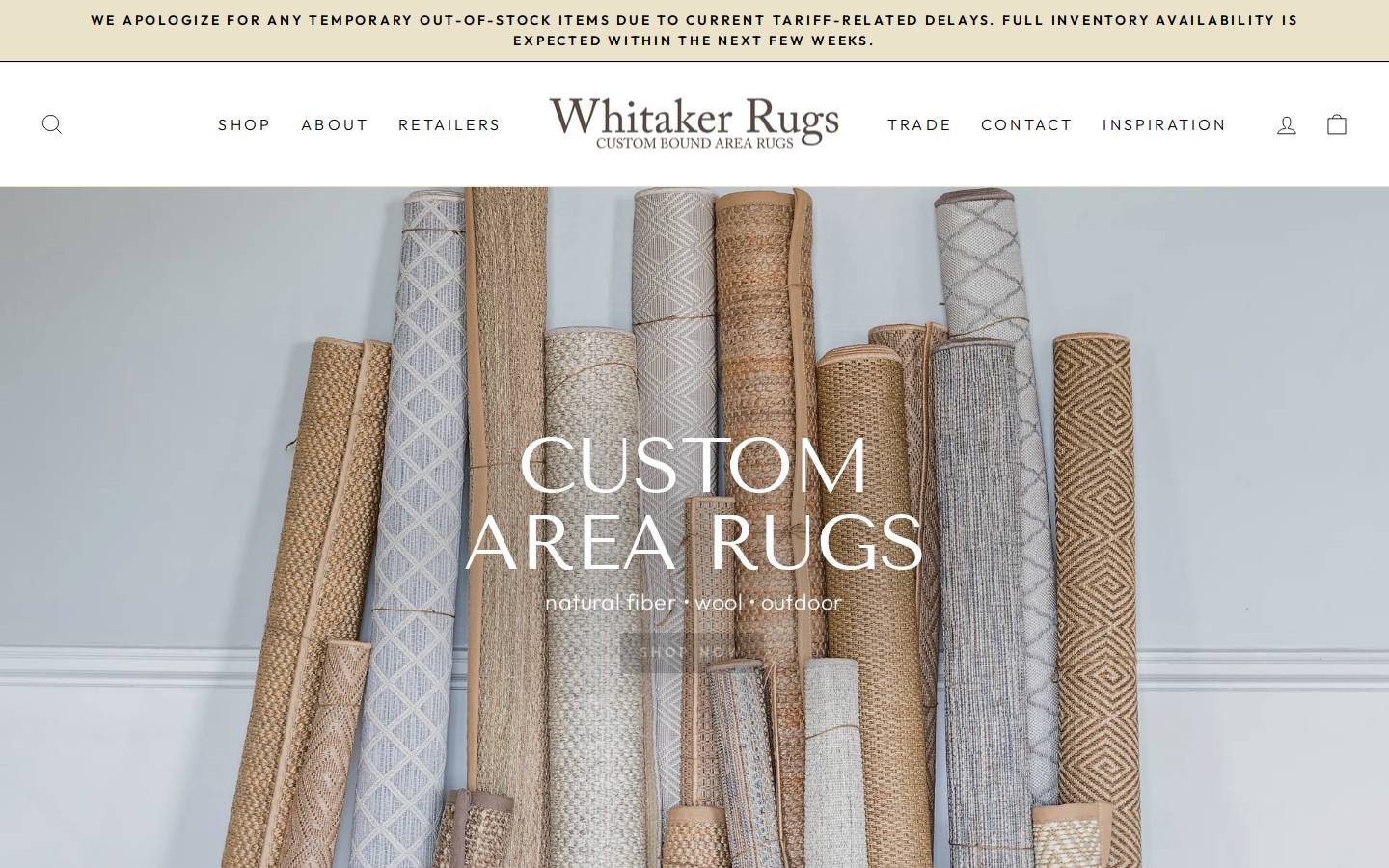 whitakerrug.com homepage screenshot