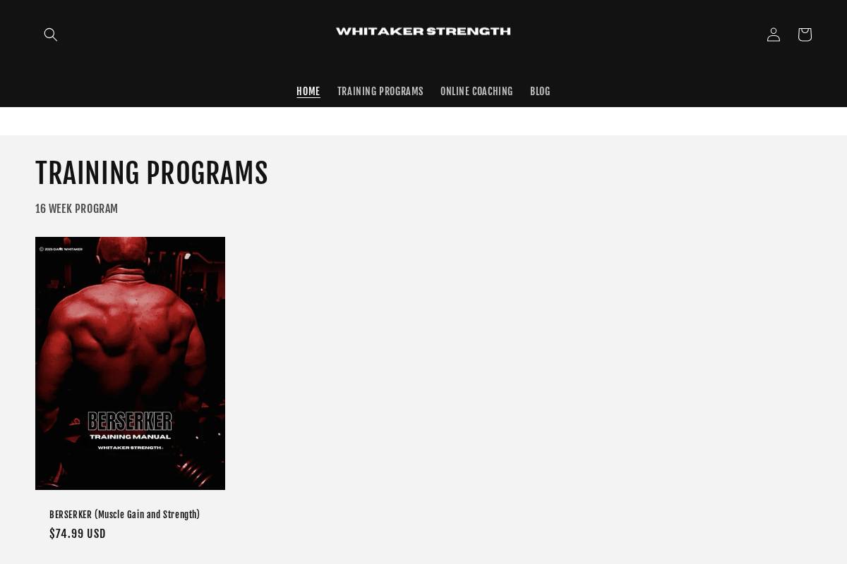 whitakerstrength.com homepage screenshot