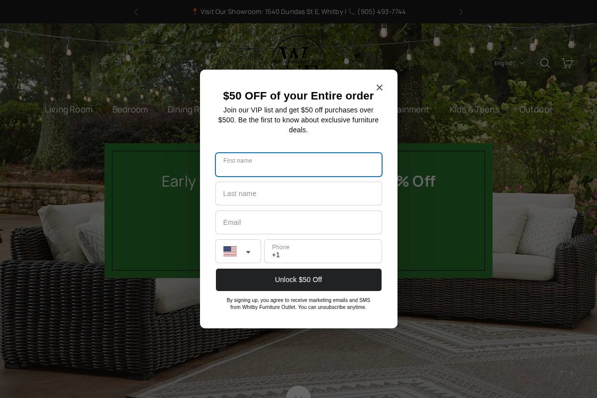 Whitby Furniture Outlet homepage screenshot