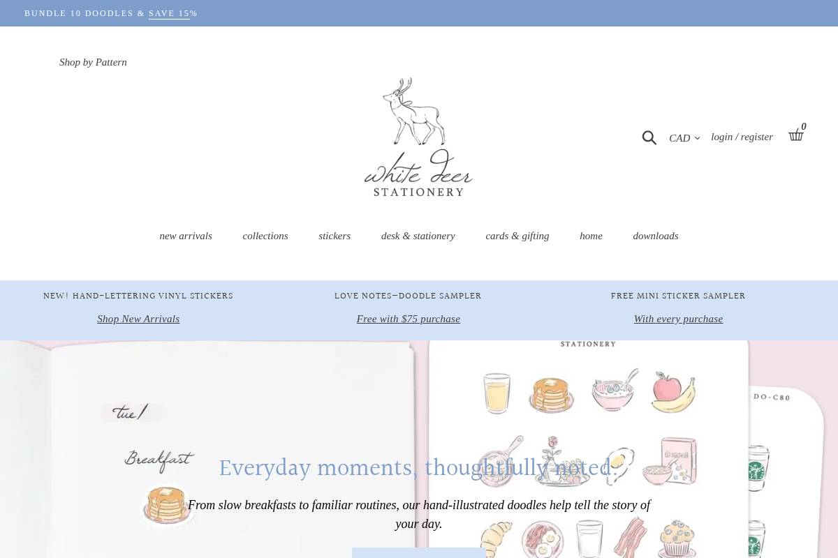 whitedeerstationery.com homepage screenshot