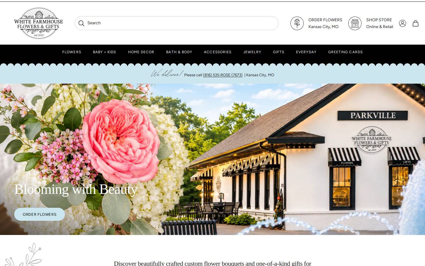 whitefarmhouseflowers.com homepage screenshot