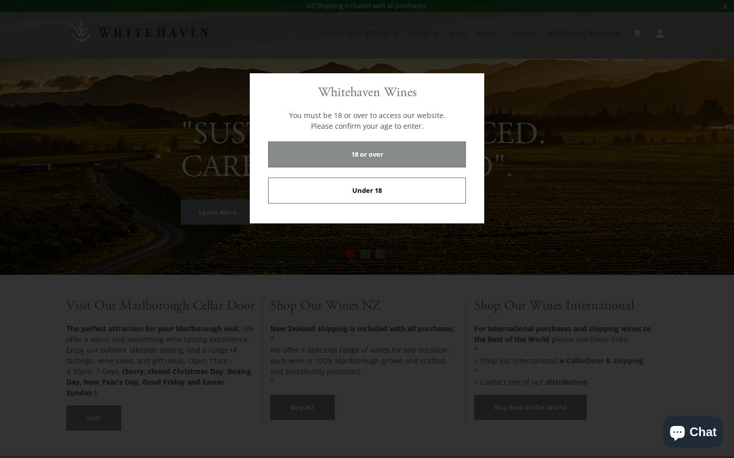 whitehaven.co.nz homepage screenshot