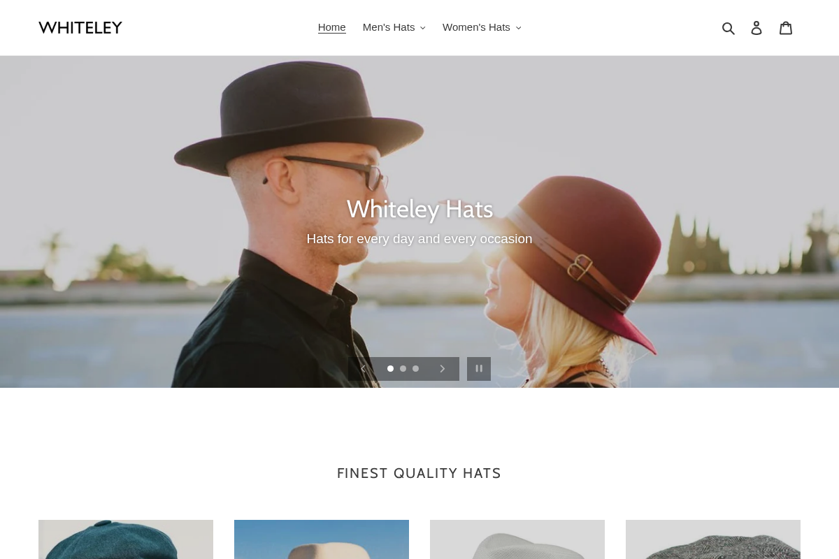whiteleyhats.co.uk homepage screenshot