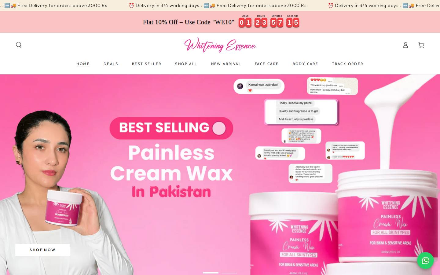 whiteningessence.com homepage screenshot