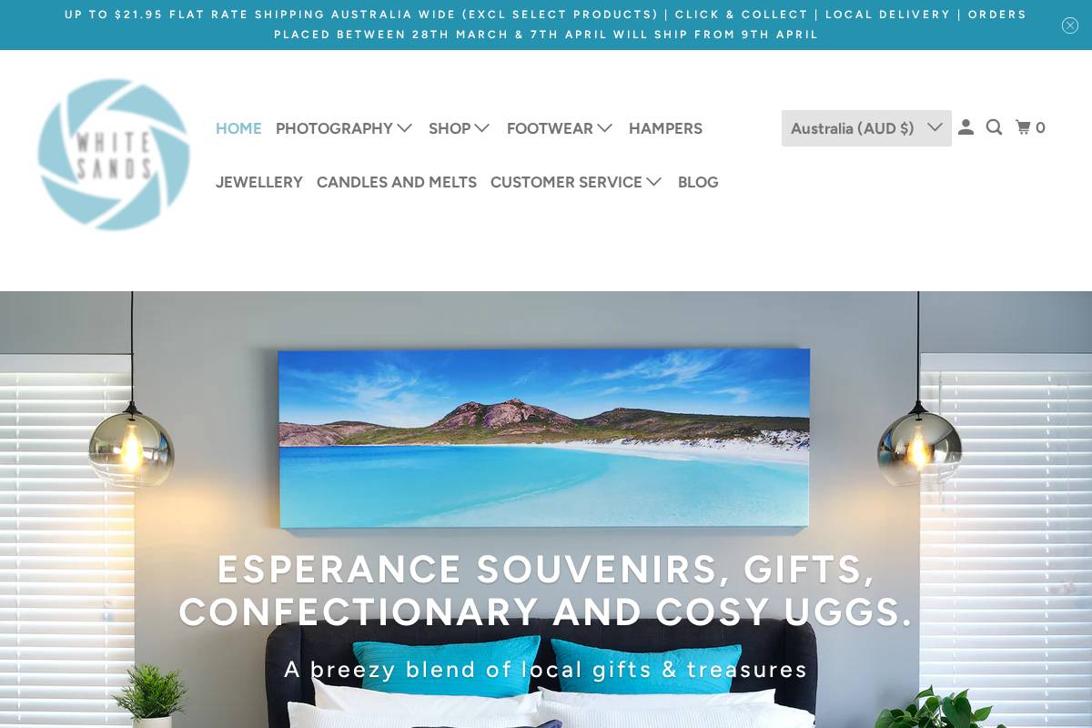 whitesandsgallery.com.au homepage screenshot