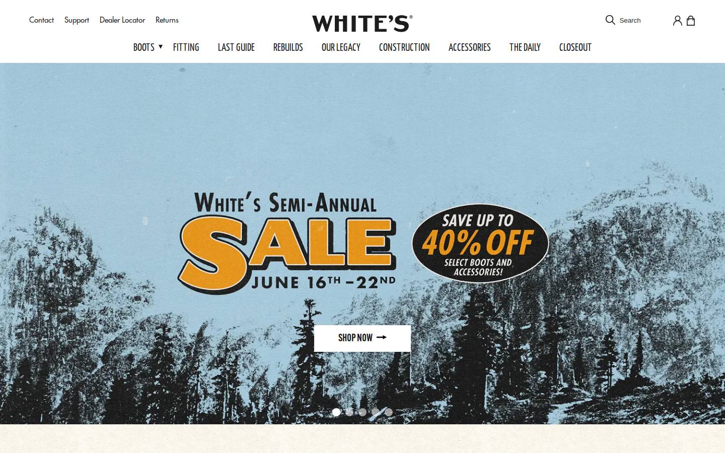 White's Boots homepage screenshot