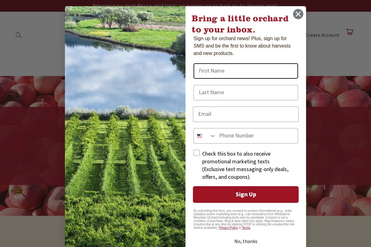 whitestonemountainorchard.com homepage screenshot