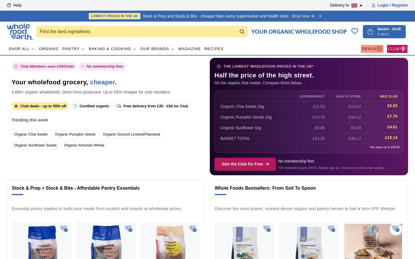 Whole Food Earth® homepage screenshot