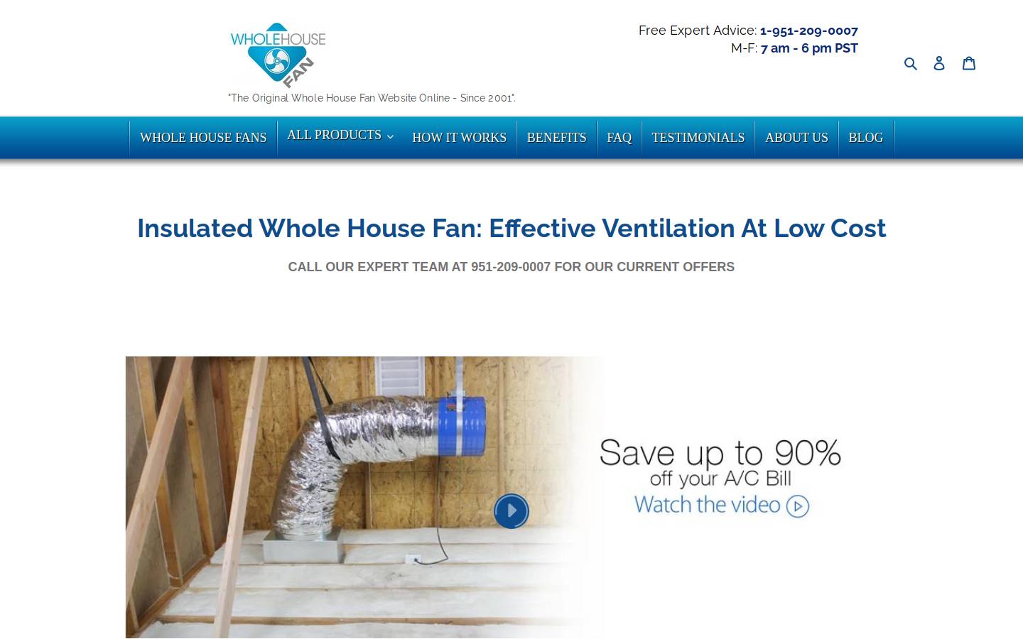 wholehousefan.com homepage screenshot